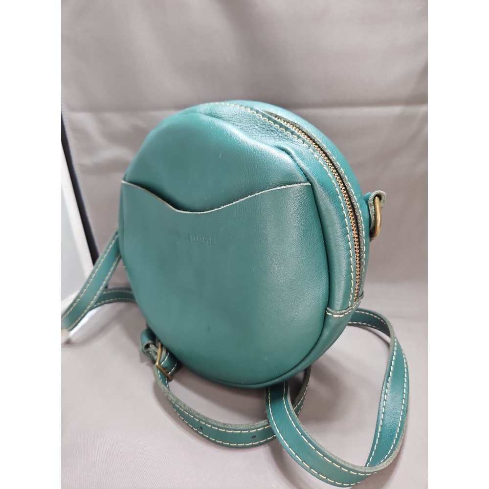 Portland Leather Goods Circle Crossbody Bag Purse Round Peacock Teal Green/Blue